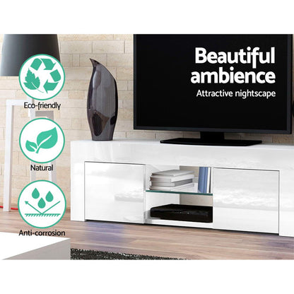 Artiss 130cm High Gloss TV Stand Entertainment Unit Storage Cabinet Tempered Glass Shelf White-Entertainment Units-PEROZ Accessories