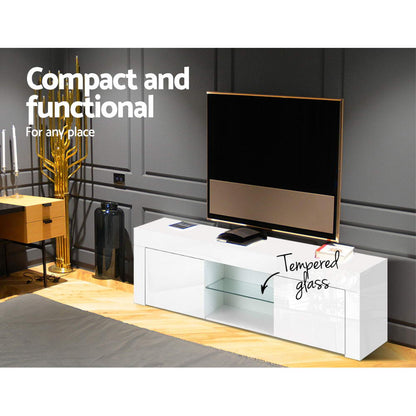 Artiss 130cm High Gloss TV Stand Entertainment Unit Storage Cabinet Tempered Glass Shelf White-Entertainment Units-PEROZ Accessories