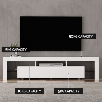 Artiss TV Cabinet Entertainment Unit Stand RGB LED Gloss Furniture 200cm White-Furniture &gt; Living Room-PEROZ Accessories