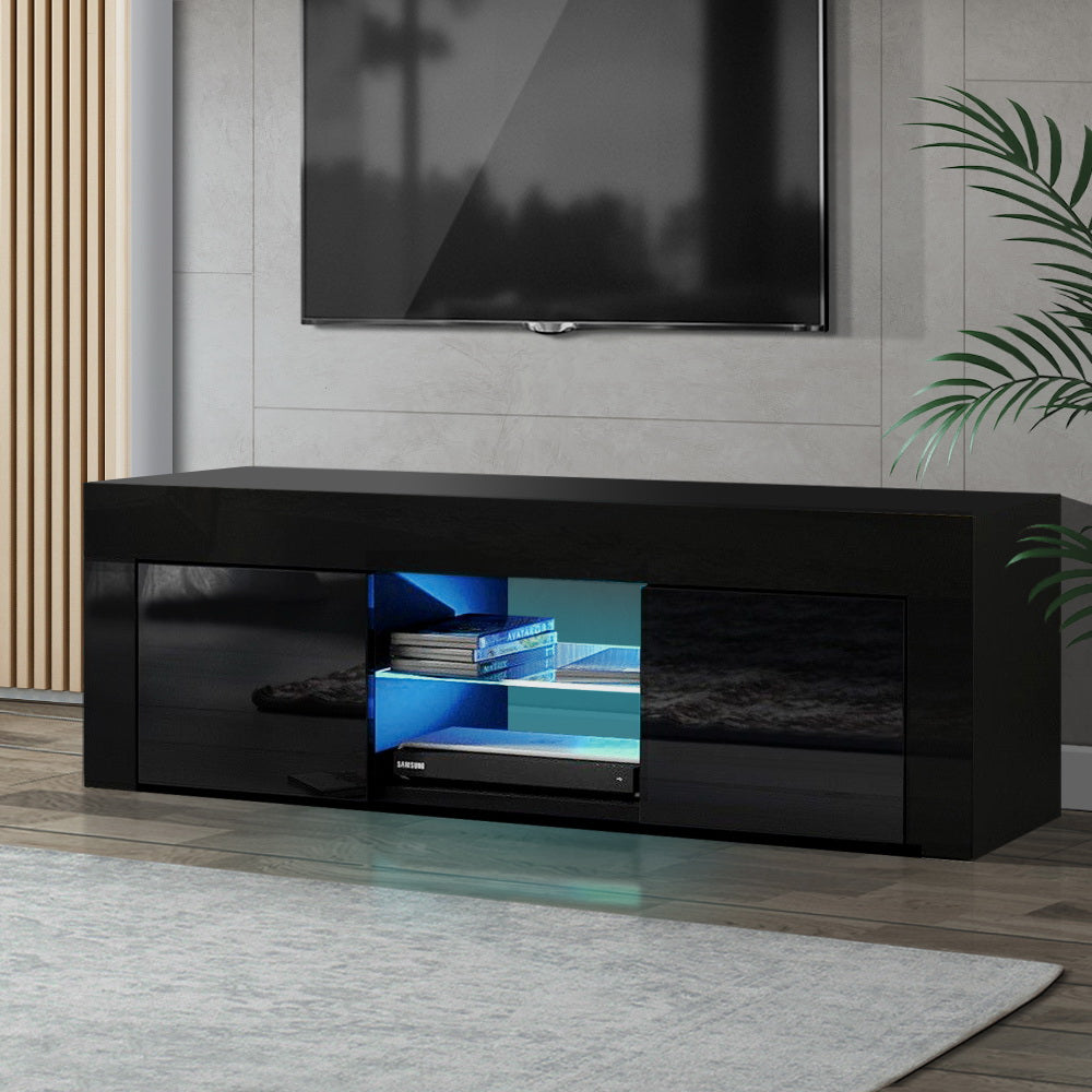 Artiss Entertainment Unit TV Cabinet LED 130cm Black Angus-Entertainment Units-PEROZ Accessories