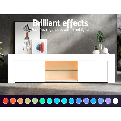 Artiss Entertainment Unit TV Cabinet LED 130cm White Angus-Entertainment Units-PEROZ Accessories