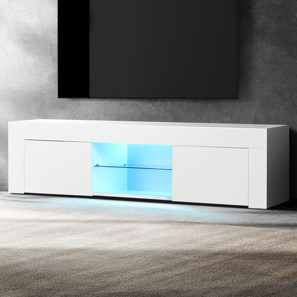 Artiss Entertainment Unit TV Cabinet LED 130cm White Angus-Entertainment Units-PEROZ Accessories