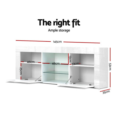 Artiss Entertainment Unit TV Cabinet LED 145cm White Angus-Entertainment Units-PEROZ Accessories