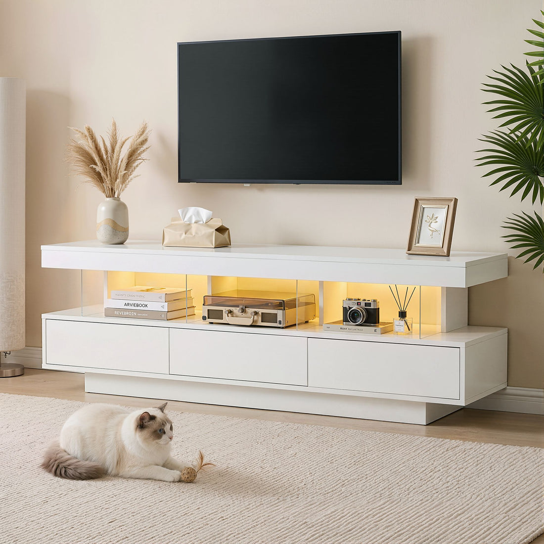 Artiss TV Unit LED 160CM Storage Drawer White-Furniture > Living Room > TV Units-PEROZ Accessories