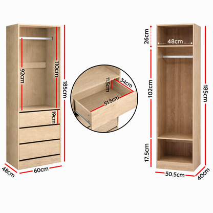 Artiss 2X Wardrobe Clothes Closet Storage Organiser Armoire Pine-Home &amp; Garden > Storage > Clothing &amp; Wardrobe Storage-PEROZ Accessories