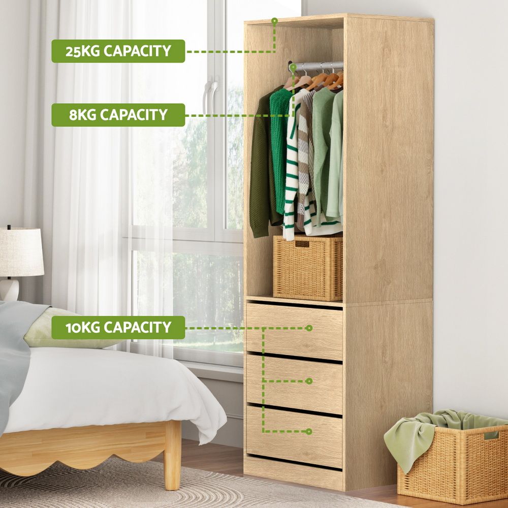 Artiss 2X Wardrobe Clothes Closet Storage Organiser Armoire Pine-Home &amp; Garden > Storage > Clothing &amp; Wardrobe Storage-PEROZ Accessories
