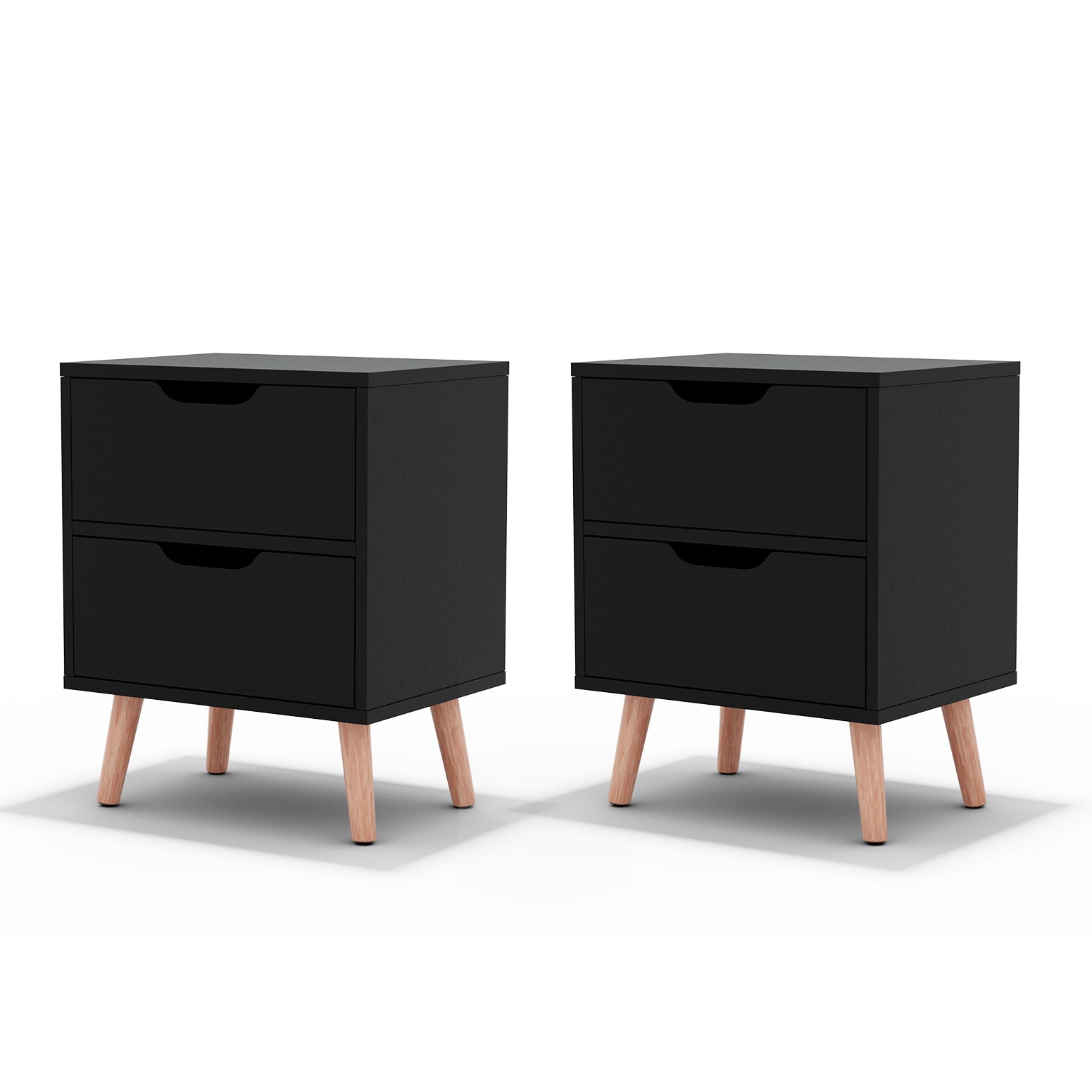 Artiss 2 x Bedside Table 2 Drawers - BODEN Black-Furniture &gt; Bedroom &gt; Bedside Tables-PEROZ Accessories
