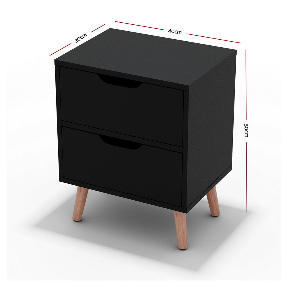 Artiss 2 x Bedside Table 2 Drawers - BODEN Black-Furniture &gt; Bedroom &gt; Bedside Tables-PEROZ Accessories