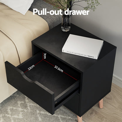 Artiss 2 x Bedside Table 2 Drawers - BODEN Black-Furniture &gt; Bedroom &gt; Bedside Tables-PEROZ Accessories