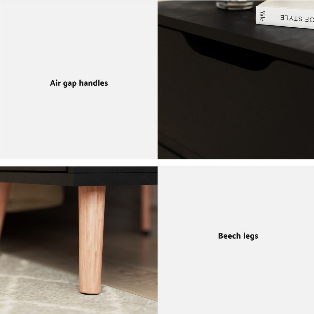 Artiss 2 x Bedside Table 2 Drawers - BODEN Black-Furniture &gt; Bedroom &gt; Bedside Tables-PEROZ Accessories