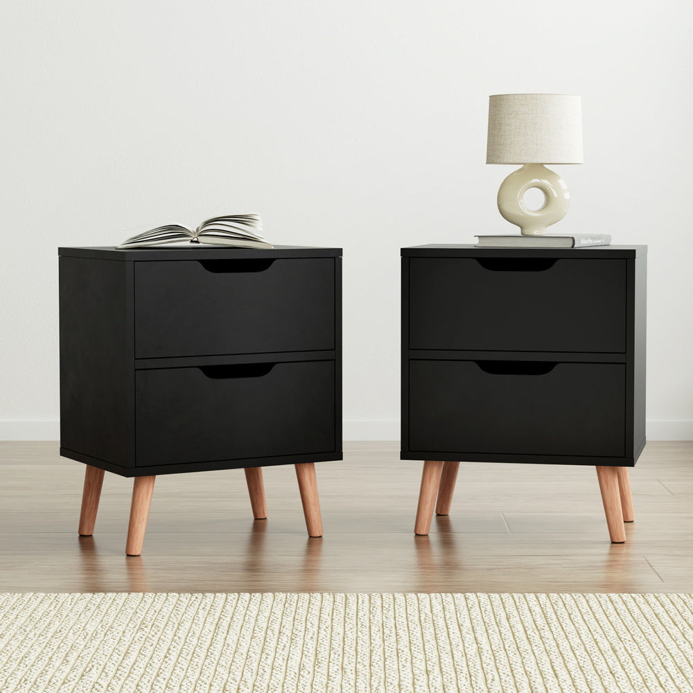 Artiss 2 x Bedside Table 2 Drawers - BODEN Black-Furniture &gt; Bedroom &gt; Bedside Tables-PEROZ Accessories