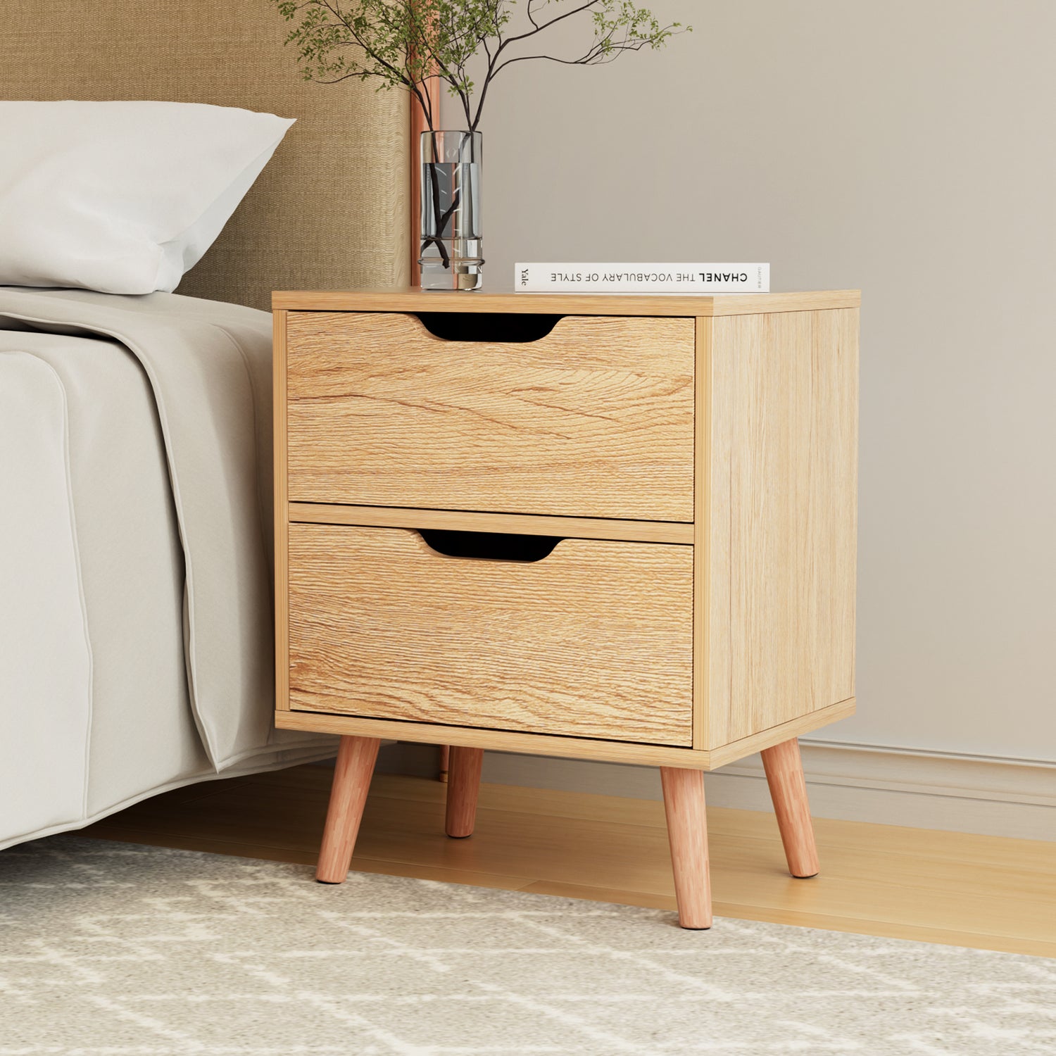 Artiss Bedside Table 2 Drawers Nightstand - BODEN Pine-Furniture &gt; Bedroom &gt; Bedside Tables-PEROZ Accessories