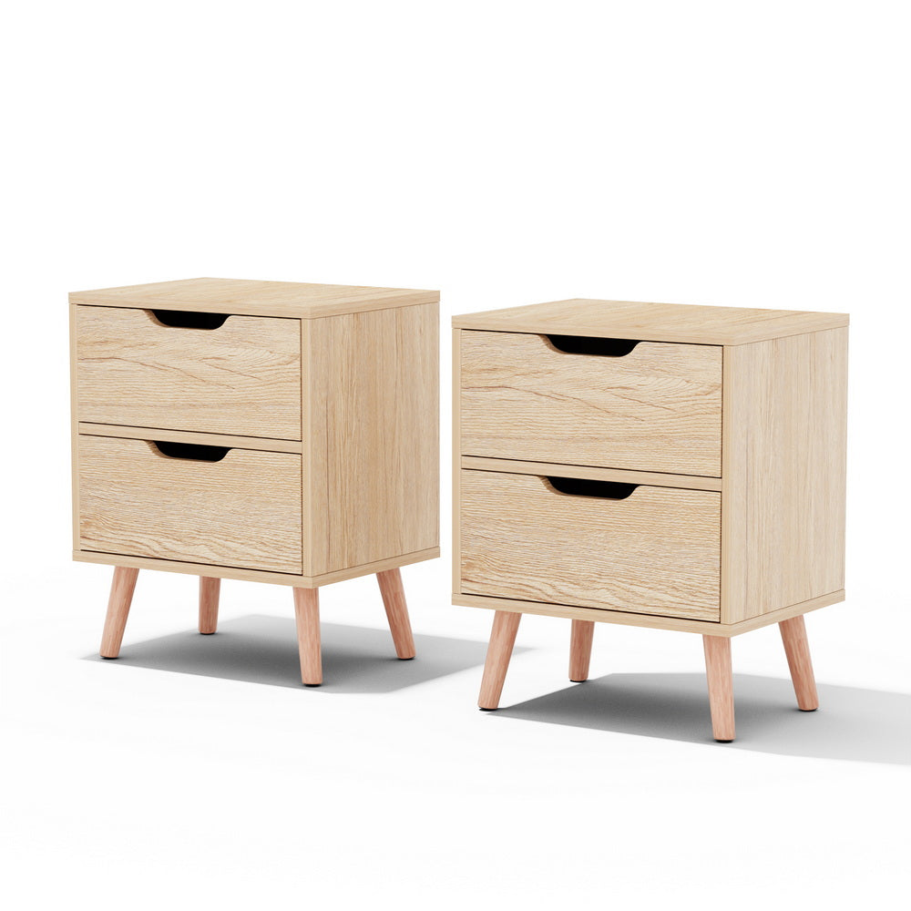 Artiss 2 x Bedside Table 2 Drawers - BODEN Pine-Furniture &gt; Bedroom &gt; Bedside Tables-PEROZ Accessories