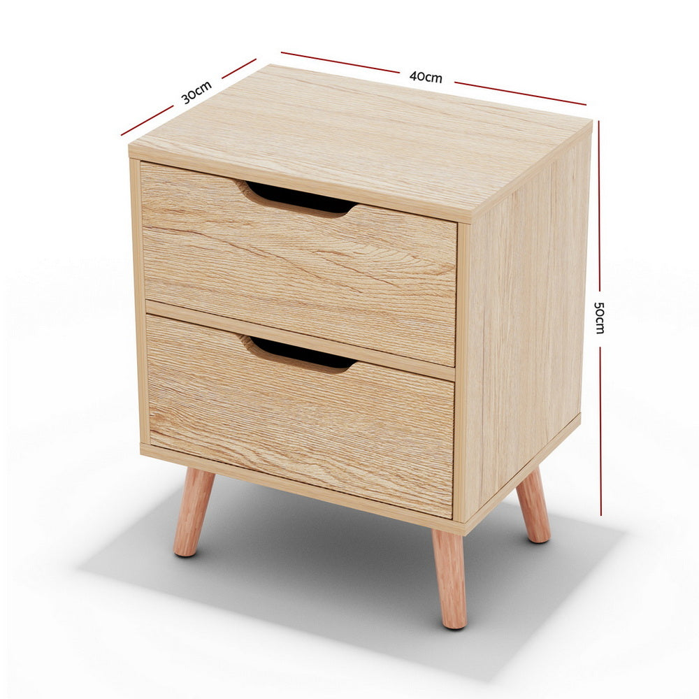 Artiss 2 x Bedside Table 2 Drawers - BODEN Pine-Furniture &gt; Bedroom &gt; Bedside Tables-PEROZ Accessories