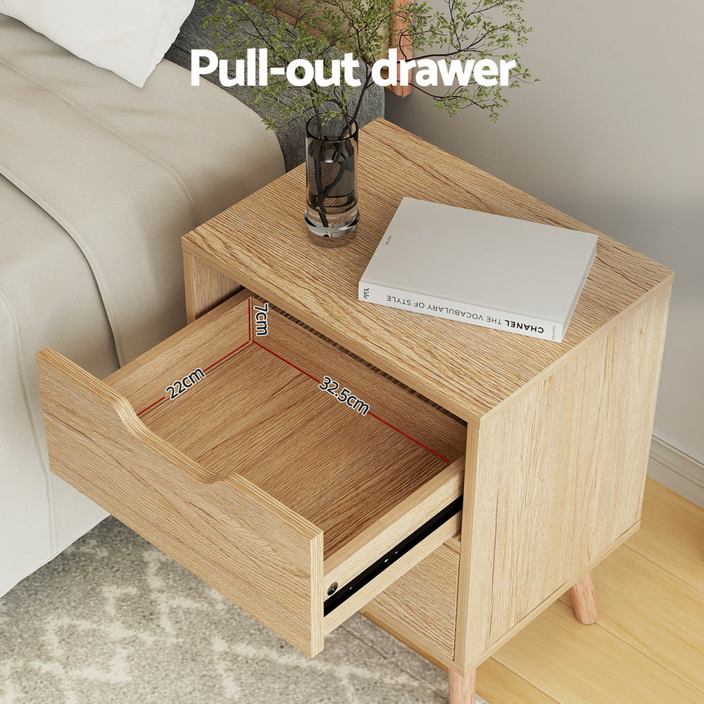 Artiss 2 x Bedside Table 2 Drawers - BODEN Pine-Furniture &gt; Bedroom &gt; Bedside Tables-PEROZ Accessories