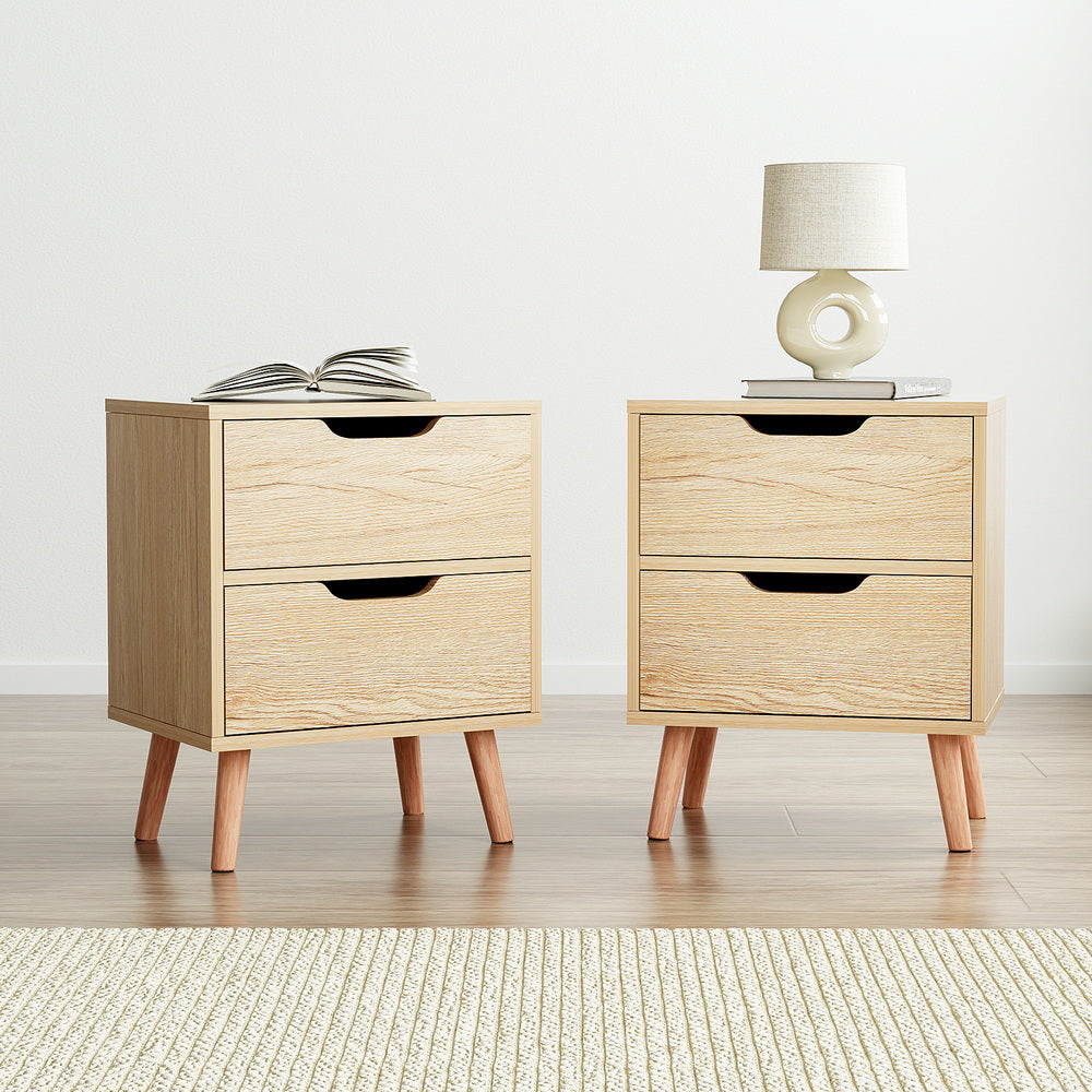 Artiss 2 x Bedside Table 2 Drawers - BODEN Pine-Furniture &gt; Bedroom &gt; Bedside Tables-PEROZ Accessories