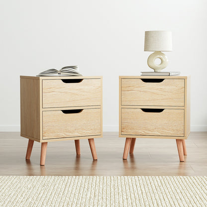 Artiss 2 x Bedside Table 2 Drawers - BODEN Pine-Furniture &gt; Bedroom &gt; Bedside Tables-PEROZ Accessories