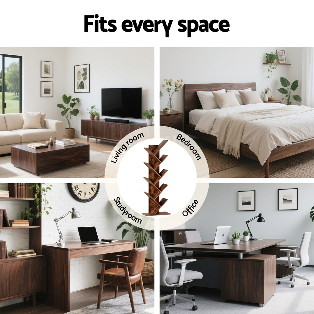 Artiss Tree Bookshelf 9 Tiers Walnut-Furniture &gt; Living Room &gt; Bookcases &amp; Shelves-PEROZ Accessories
