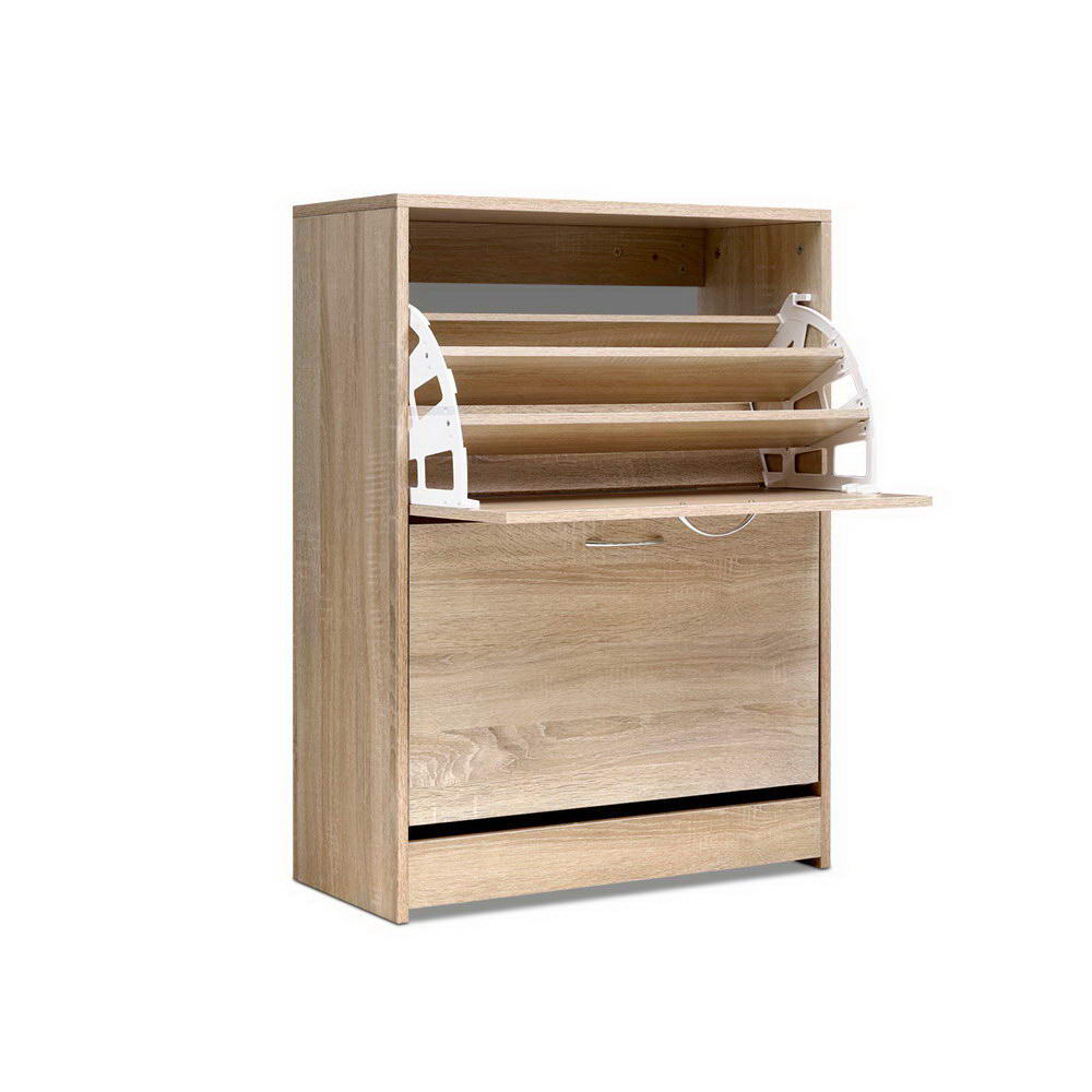Artiss Shoe Rack Cabinet 24 Pairs 3-tier Wood Nina-Shoe Storage Cabinets-PEROZ Accessories