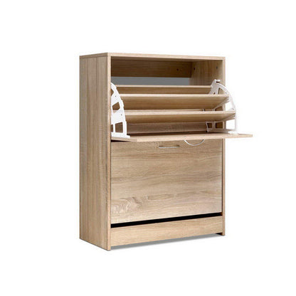 Artiss Shoe Rack Cabinet 24 Pairs 3-tier Wood Nina-Shoe Storage Cabinets-PEROZ Accessories
