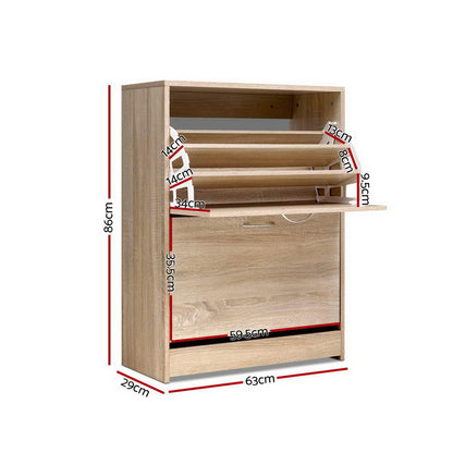 Artiss Shoe Rack Cabinet 24 Pairs 3-tier Wood Nina-Shoe Storage Cabinets-PEROZ Accessories