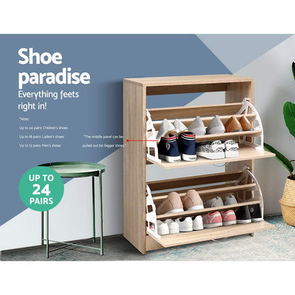 Artiss Shoe Rack Cabinet 24 Pairs 3-tier Wood Nina-Shoe Storage Cabinets-PEROZ Accessories
