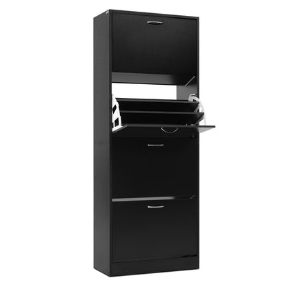 Artiss Shoe Rack Cabinet 60 Pairs 4 Doors - Black-Shoe Storage Cabinets-PEROZ Accessories