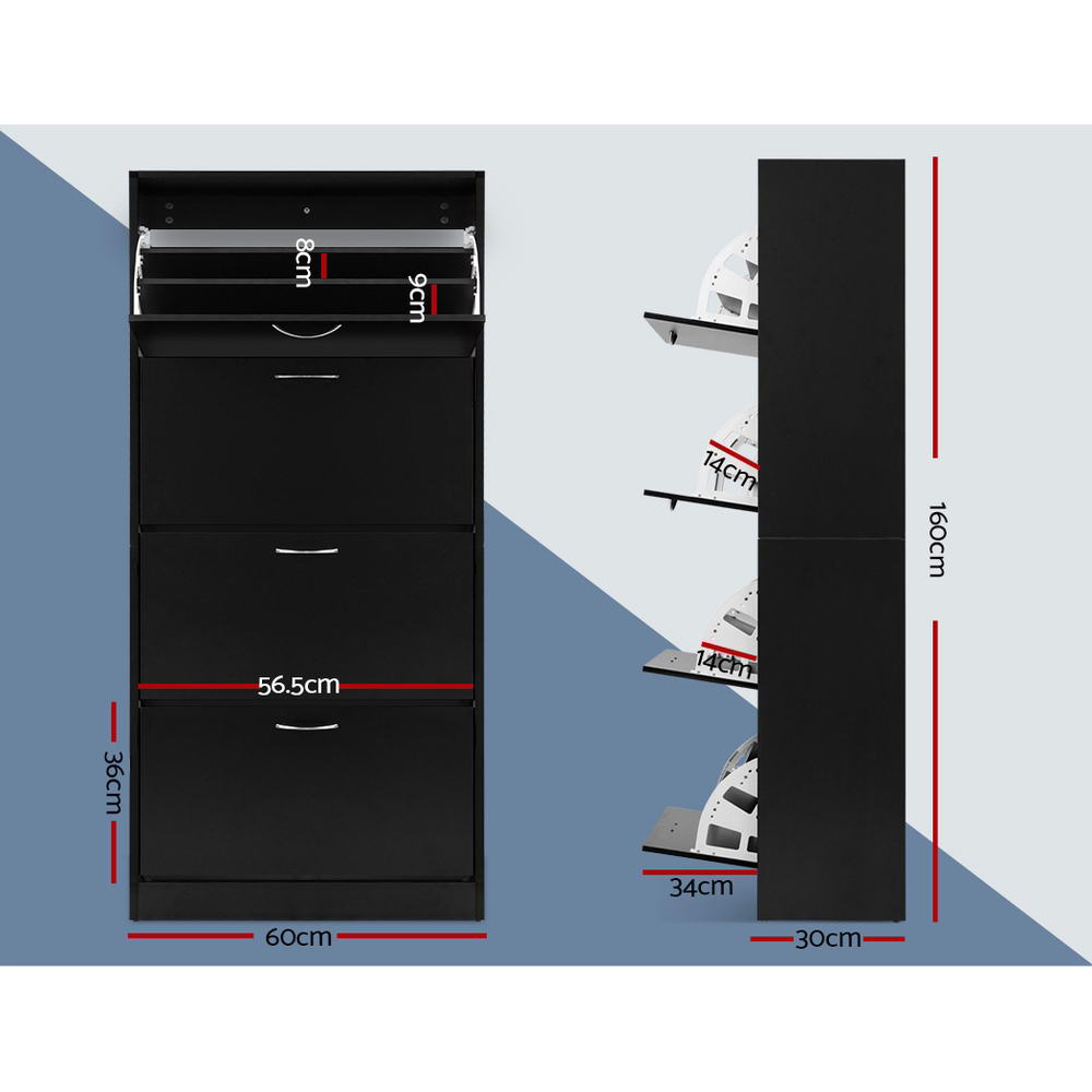 Artiss Shoe Rack Cabinet 60 Pairs 4 Doors - Black-Shoe Storage Cabinets-PEROZ Accessories