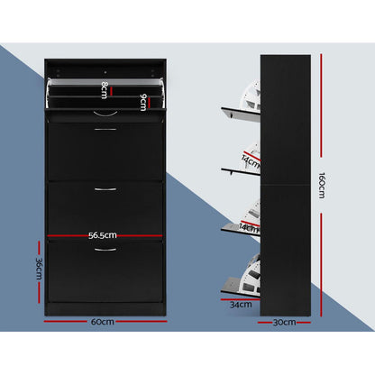 Artiss Shoe Rack Cabinet 60 Pairs 4 Doors - Black-Shoe Storage Cabinets-PEROZ Accessories