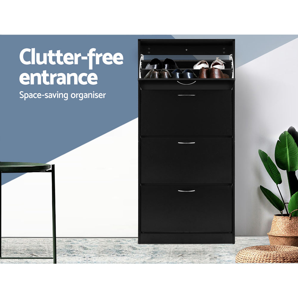 Artiss Shoe Rack Cabinet 60 Pairs 4 Doors - Black-Shoe Storage Cabinets-PEROZ Accessories