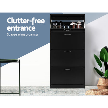 Artiss Shoe Rack Cabinet 60 Pairs 4 Doors - Black-Shoe Storage Cabinets-PEROZ Accessories