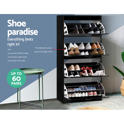 Artiss Shoe Rack Cabinet 60 Pairs 4 Doors - Black-Shoe Storage Cabinets-PEROZ Accessories
