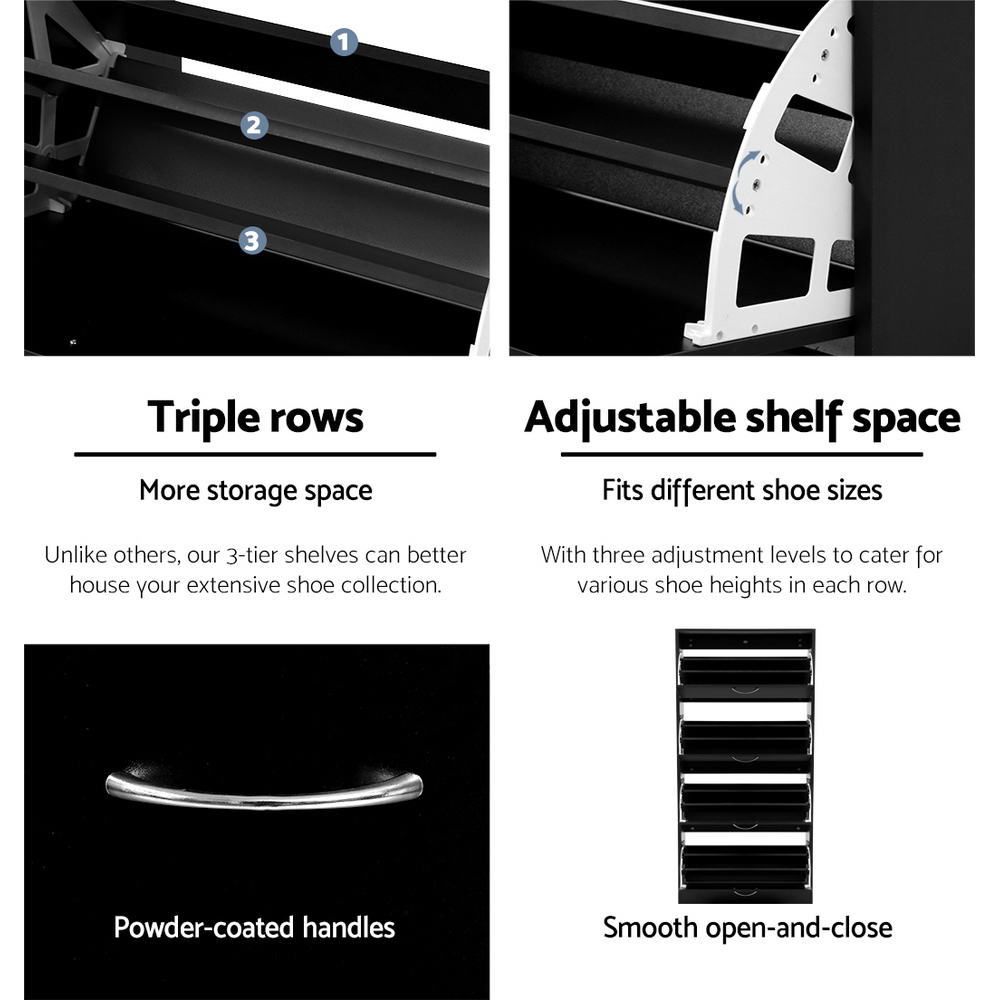 Artiss Shoe Rack Cabinet 60 Pairs 4 Doors - Black-Shoe Storage Cabinets-PEROZ Accessories