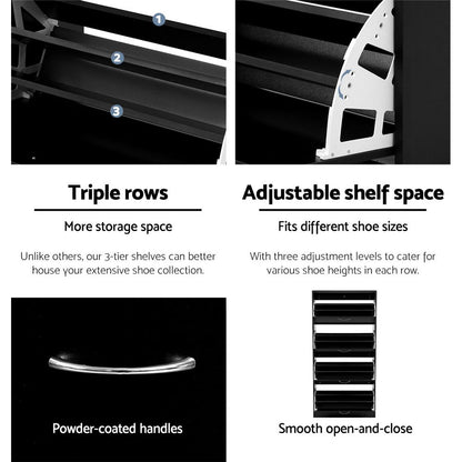 Artiss Shoe Rack Cabinet 60 Pairs 4 Doors - Black-Shoe Storage Cabinets-PEROZ Accessories
