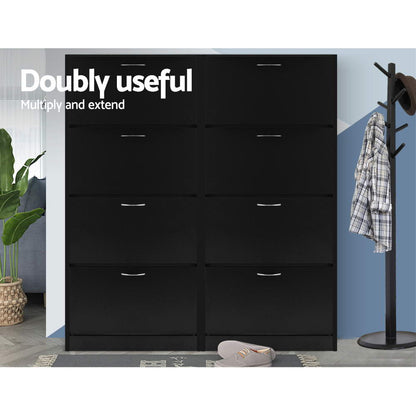 Artiss Shoe Rack Cabinet 60 Pairs 4 Doors - Black-Shoe Storage Cabinets-PEROZ Accessories