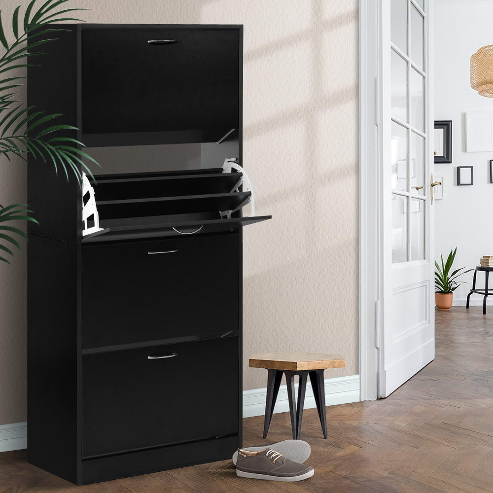 Artiss Shoe Rack Cabinet 60 Pairs 4 Doors - Black-Shoe Storage Cabinets-PEROZ Accessories