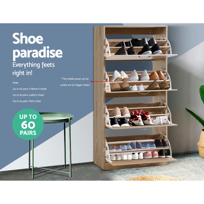 Artiss Shoe Rack Cabinet 60 Pairs 4 Doors - Wood-Shoe Storage Cabinets-PEROZ Accessories