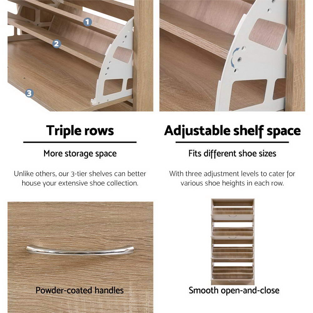 Artiss Shoe Rack Cabinet 60 Pairs 4 Doors - Wood-Shoe Storage Cabinets-PEROZ Accessories