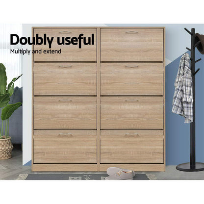 Artiss Shoe Rack Cabinet 60 Pairs 4 Doors - Wood-Shoe Storage Cabinets-PEROZ Accessories