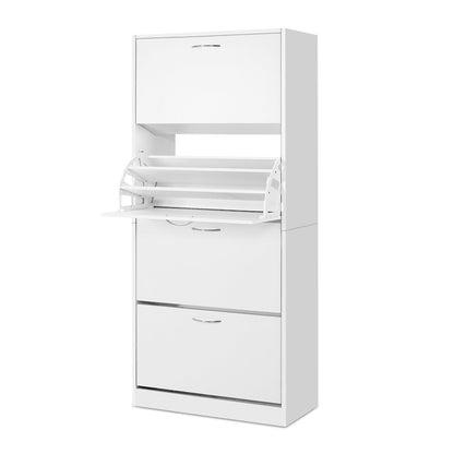 Artiss Shoe Rack Cabinet 60 Pairs 4 Doors - White-Shoe Storage Cabinets-PEROZ Accessories