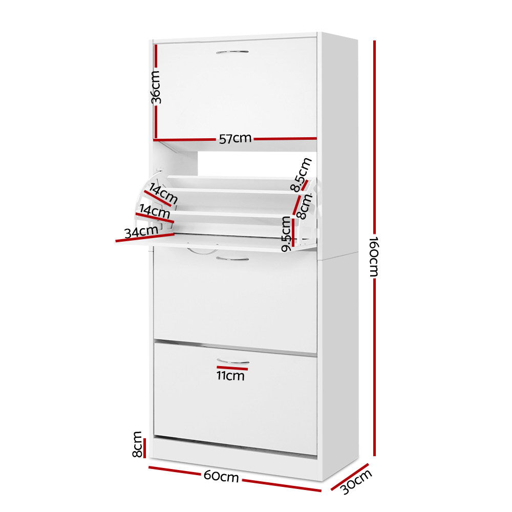 Artiss Shoe Rack Cabinet 60 Pairs 4 Doors - White-Shoe Storage Cabinets-PEROZ Accessories