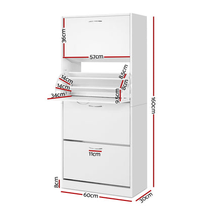 Artiss Shoe Rack Cabinet 60 Pairs 4 Doors - White-Shoe Storage Cabinets-PEROZ Accessories
