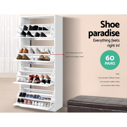 Artiss Shoe Rack Cabinet 60 Pairs 4 Doors - White-Shoe Storage Cabinets-PEROZ Accessories