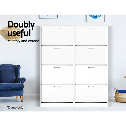 Artiss Shoe Rack Cabinet 60 Pairs 4 Doors - White-Shoe Storage Cabinets-PEROZ Accessories