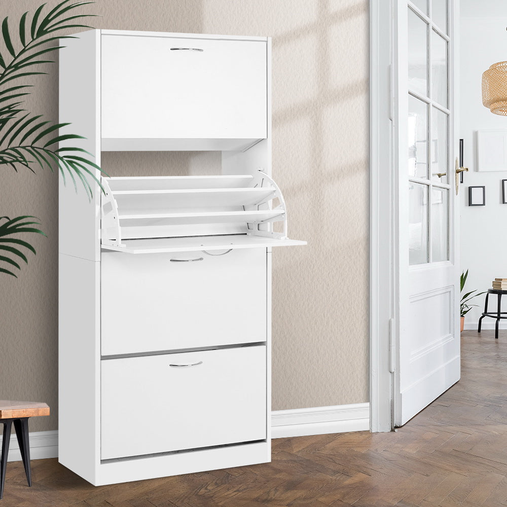 Artiss Shoe Rack Cabinet 60 Pairs 4 Doors - White-Shoe Storage Cabinets-PEROZ Accessories