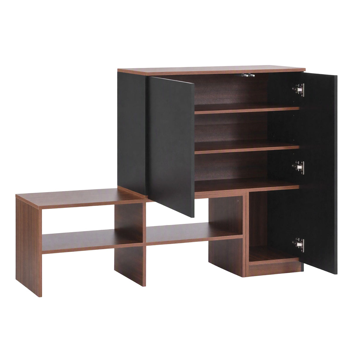 Artiss 2-IN-1 Shoe Cabinet Bench w/ Adjustable Shelf Hallway Walnut &amp; Black