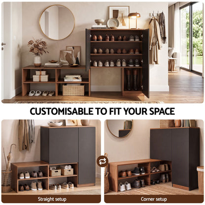 Artiss 2-IN-1 Shoe Cabinet Bench w/ Adjustable Shelf Hallway Walnut &amp; Black