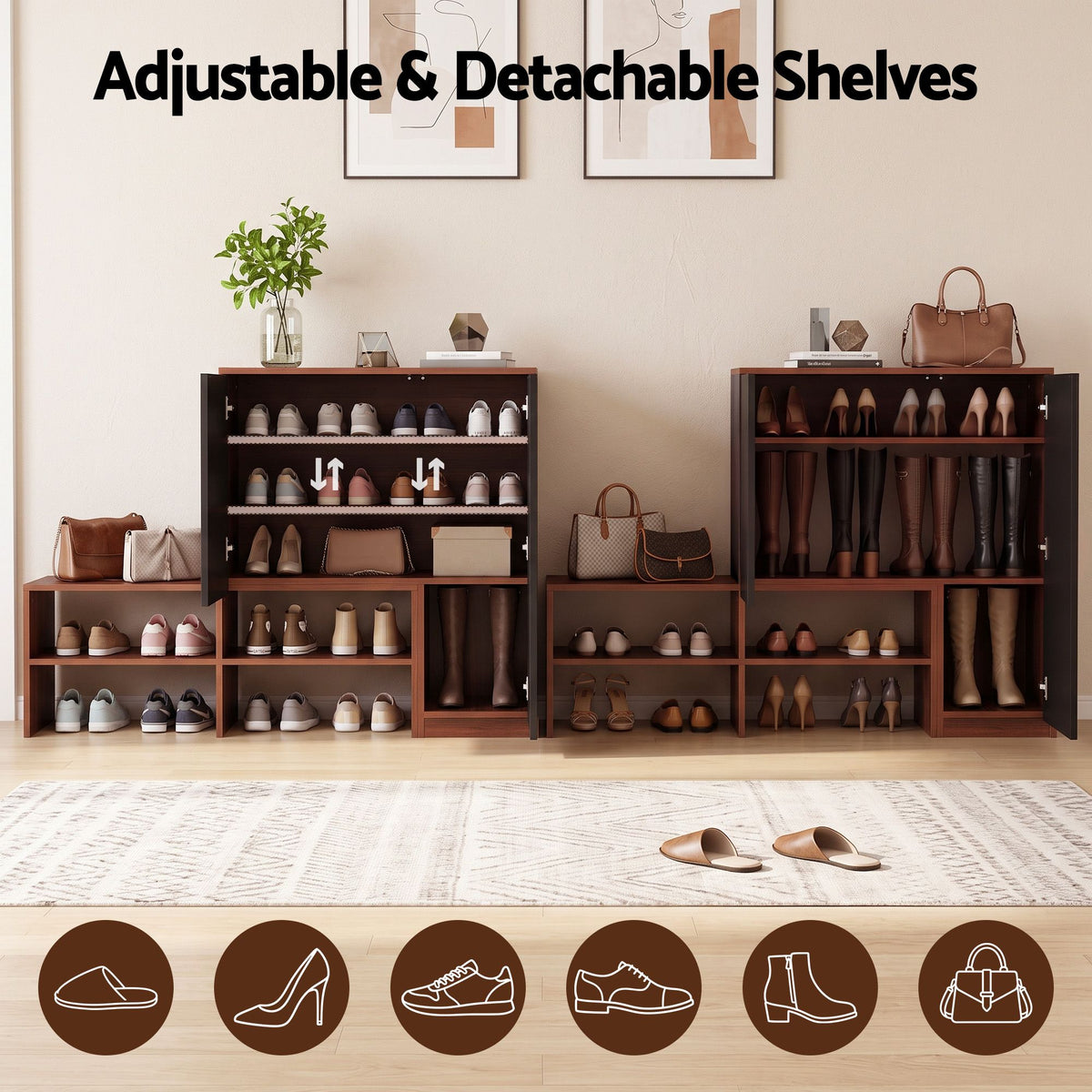 Artiss 2-IN-1 Shoe Cabinet Bench w/ Adjustable Shelf Hallway Walnut &amp; Black