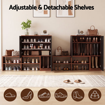 Artiss 2-IN-1 Shoe Cabinet Bench w/ Adjustable Shelf Hallway Walnut &amp; Black
