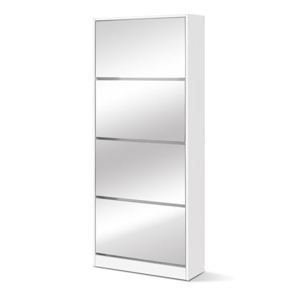 Artiss Shoe Rack Cabinet Mirror 60 Pairs White Rira-Shoe Storage Cabinets-PEROZ Accessories